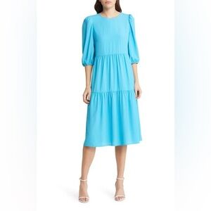 CHARLES HENRY Nordstrom Tie Back Midi Dress In Aqua Size Medium